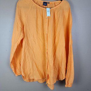 Gap orange cotton gauze button up blouse